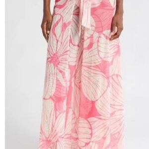 Hutch Pink and Cream Floral Swim Coverup pants with tie